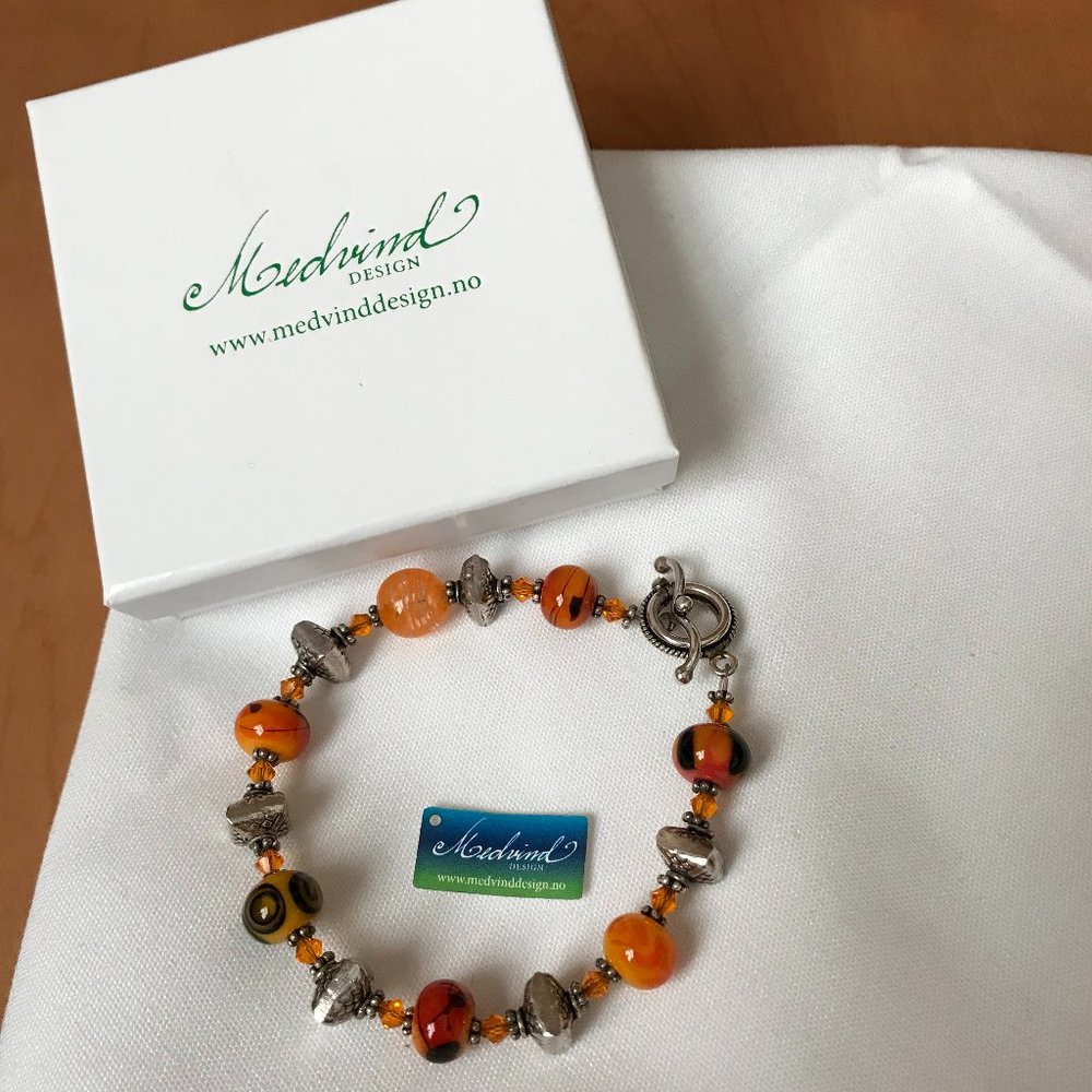 NWOT Medvind Design Orange/Silver Beads Bracelet